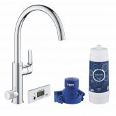 Смеситель для кухни GROHE Blue Pure Eurosmart, без электроники с C-образным изливом, для подачи смешанной и фильтрованной воды, с головкой для фильтра и счетчиком, хром (30383000) — фото, характеристики, купить в VLADIVOSTOK-CLIMBO