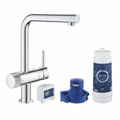 Смеситель для кухни GROHE Blue Pure Minta, без электроники с L-образным выдвижным изливом, для подачи смешанной и фильтрованной воды, с головкой для фильтра и счетчиком, хром (30382000) — фото, характеристики, купить в VLADIVOSTOK-CLIMBO