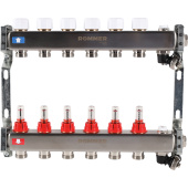 ROMMER Коллектор из нержавеющей стали с расходомерами, с клапаном вып. воздуха и сливом 6 выходов — фото, характеристики, купить в VLADIVOSTOK-CLIMBO