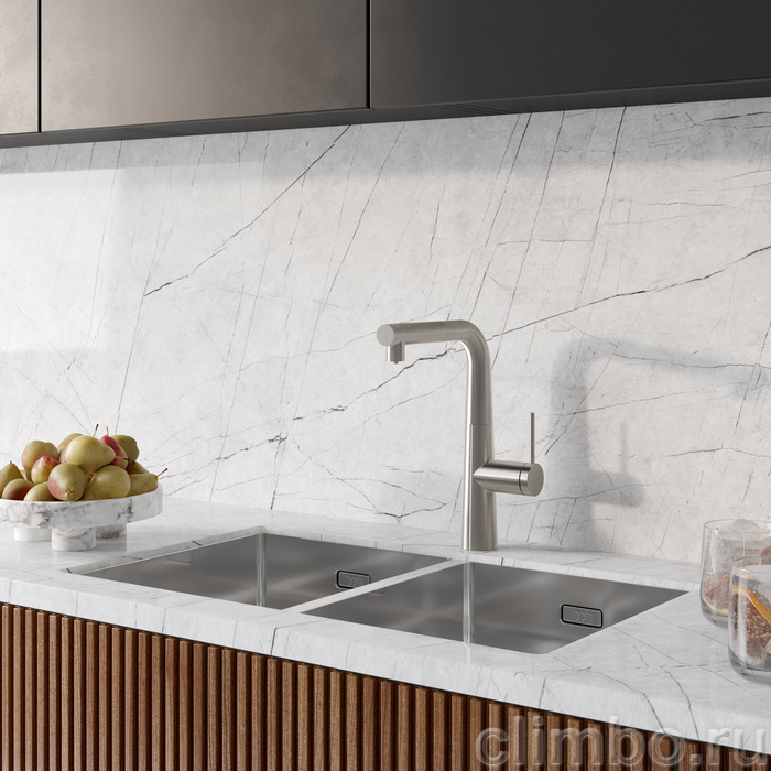 Смеситель для кухни с фильтром и выдвижным изливом, сатин, Pure, IDDIS — фото товара