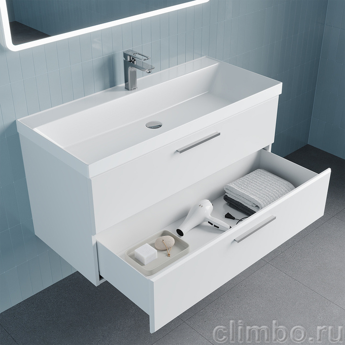 Тумба с умывальником, подвесная, 100 см, белый, Слайд Икс (Slide X), IDDIS, SLX10W0i95K подходит умыв. 4511000i28 — фото, детали конструкции