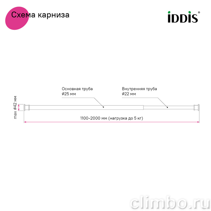 Карниз для ванной комнаты, 110-200 см, белый матовый, Элеганте (Elegante), IDDIS, RSW0120i14 — фото, детали конструкции