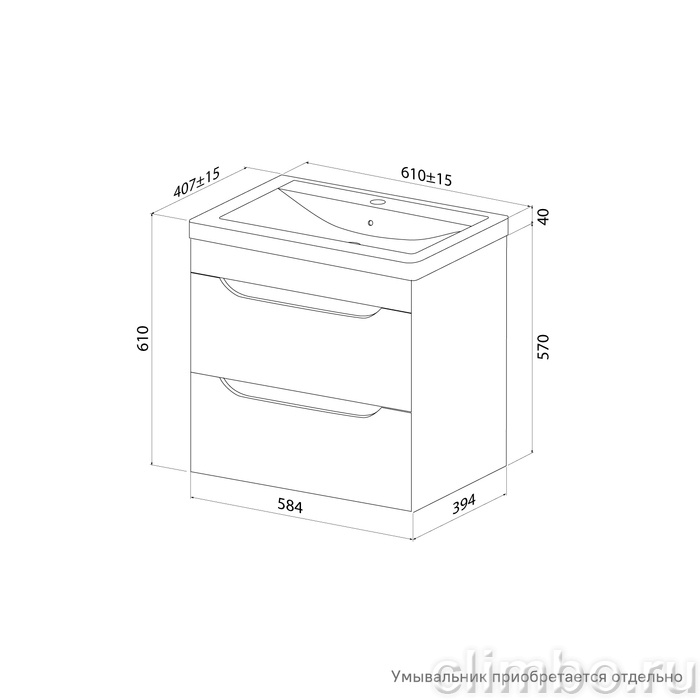 Тумба подвесная, 60 см, белый, Рэй (Ray), IDDIS, RAY60W0i95 подходит умыв. 4076000i28 — фото, детали конструкции
