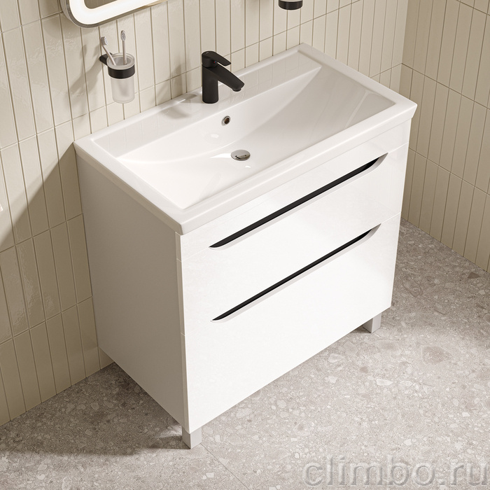 Тумба с умывальником, напольная, 80 см, белый, Рэй (Ray), IDDIS, RAY80WFi95K подходит умыв. 4078000i28 — фото, детали конструкции