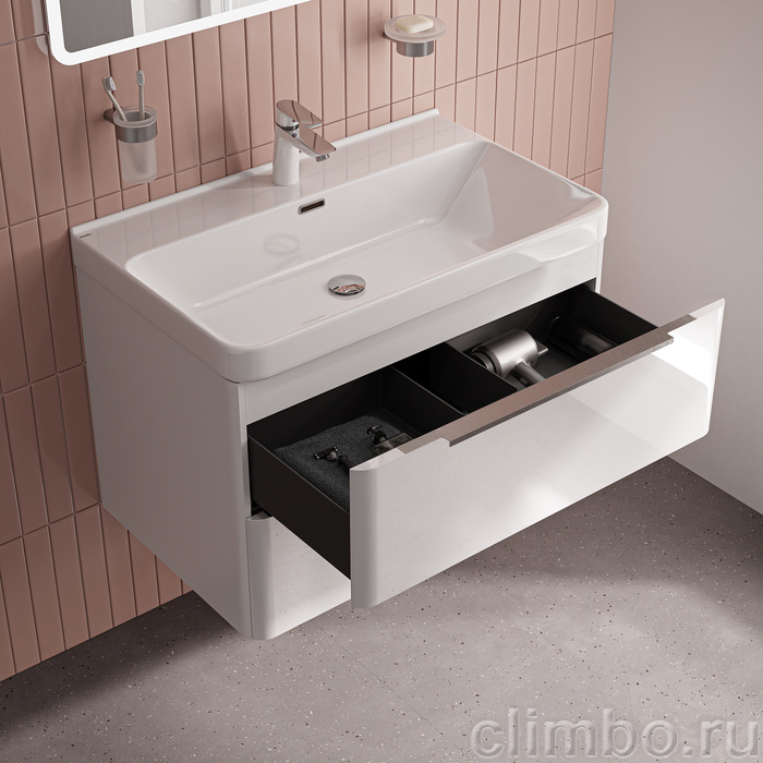 Тумба с умывальником, подвесная, 80 см, белый, Клауд Икс (Cloud X), IDDIS, CLX80W0i95K подходит умыв. 0178000i28 — фото, детали конструкции