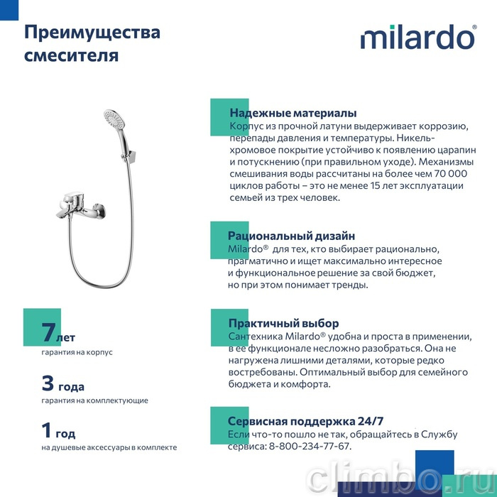 Смеситель для ванны, глянцевый хром, Rora, Milardo, RORSB00M02 — фото товара