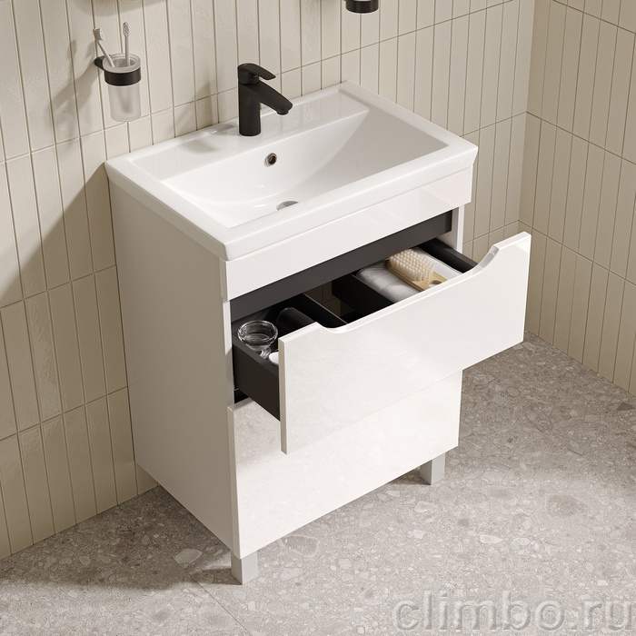 Тумба с умывальником, напольная, 60 см, белый, Рэй (Ray), IDDIS, RAY60WFi95K подходит умыв. 4076000i28 — фото, детали конструкции