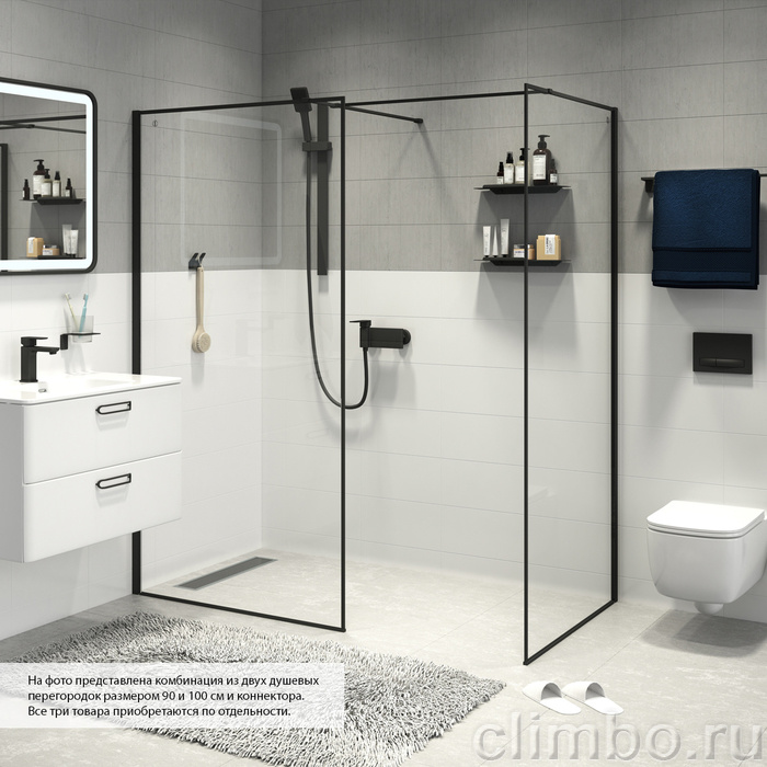 Душевая перегородка Walk In, черный 90x195, Slide, IDDIS, SLI8BS9i23 — фото товара