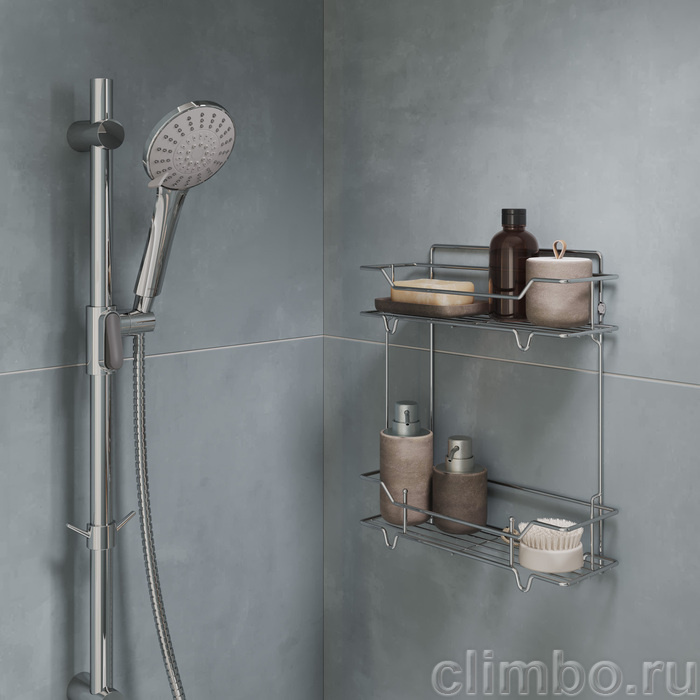 Полка двухъярусная прямая, проволока стальная, хром, Грид (Grid), Milardo, GRICS2CM44 — фото, детали конструкции