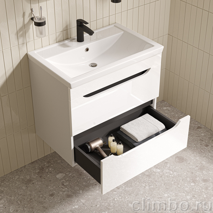 Тумба с умывальником, подвесная, 70 см, белый, Рэй (Ray), IDDIS, RAY70W0i95K подходит умыв. 4077000i28 — фото, детали конструкции