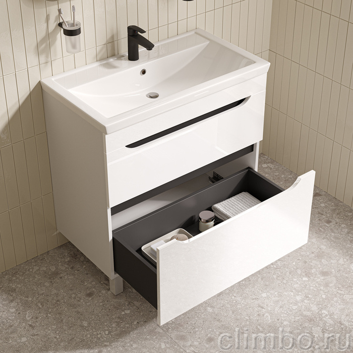 Тумба с умывальником, напольная, 80 см, белый, Рэй (Ray), IDDIS, RAY80WFi95K подходит умыв. 4078000i28 — фото, детали конструкции
